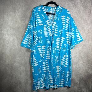 Stan Herman Dress Womens Large‎ Blue White Leaf Print Knee Length V-Neck Shift